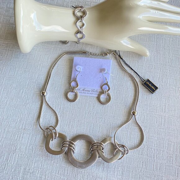 FAC Modern Silver Tone Necklace Earrings & Bracelet NWT - Picture 3 of 8
